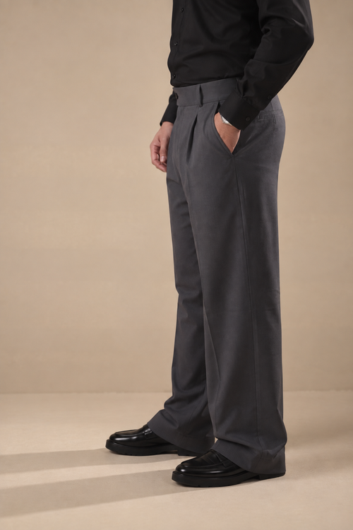 Stone Gray Straight-Fit Single-Pleat Pant