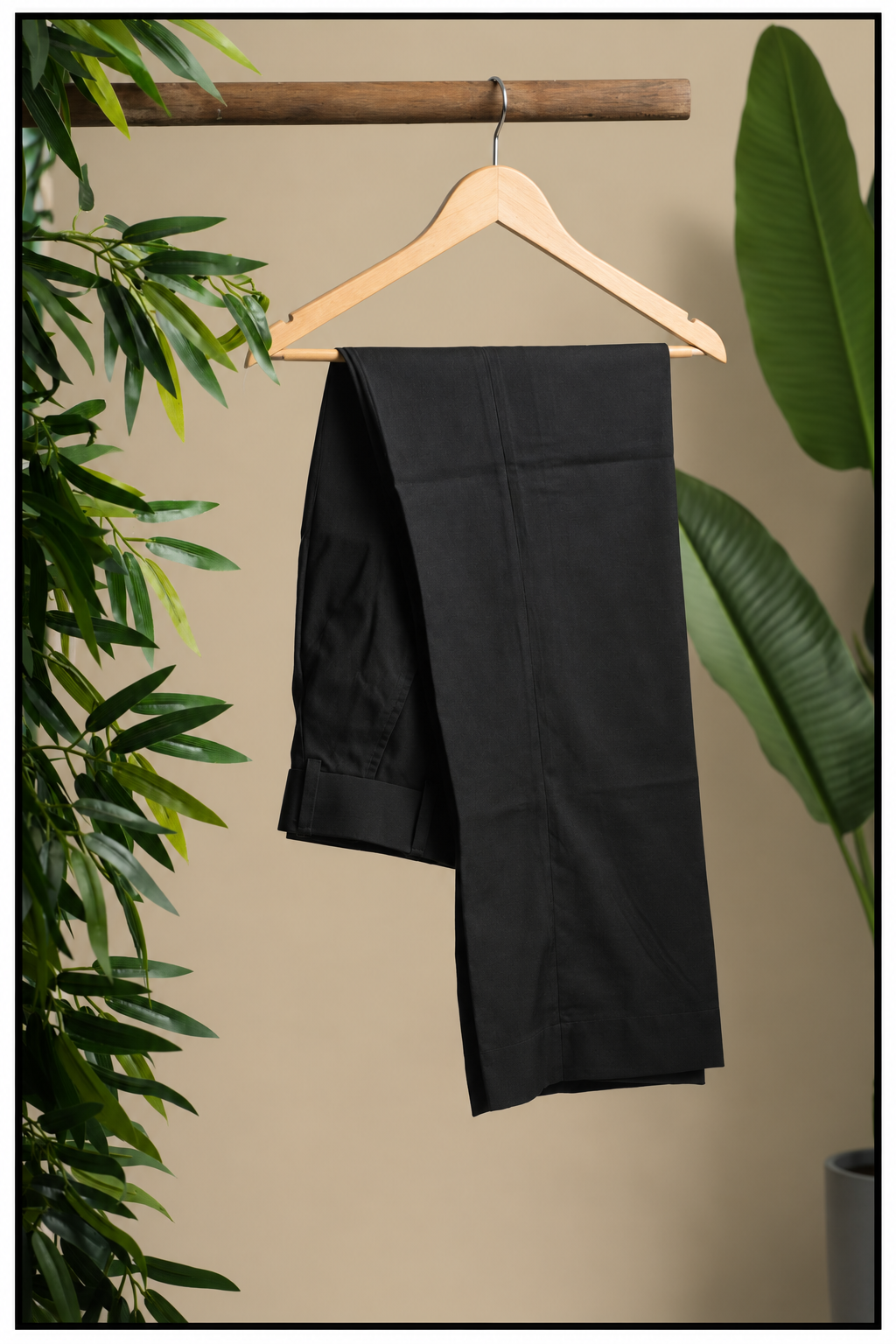 Black Straight-Fit Single-Pleat Pant
