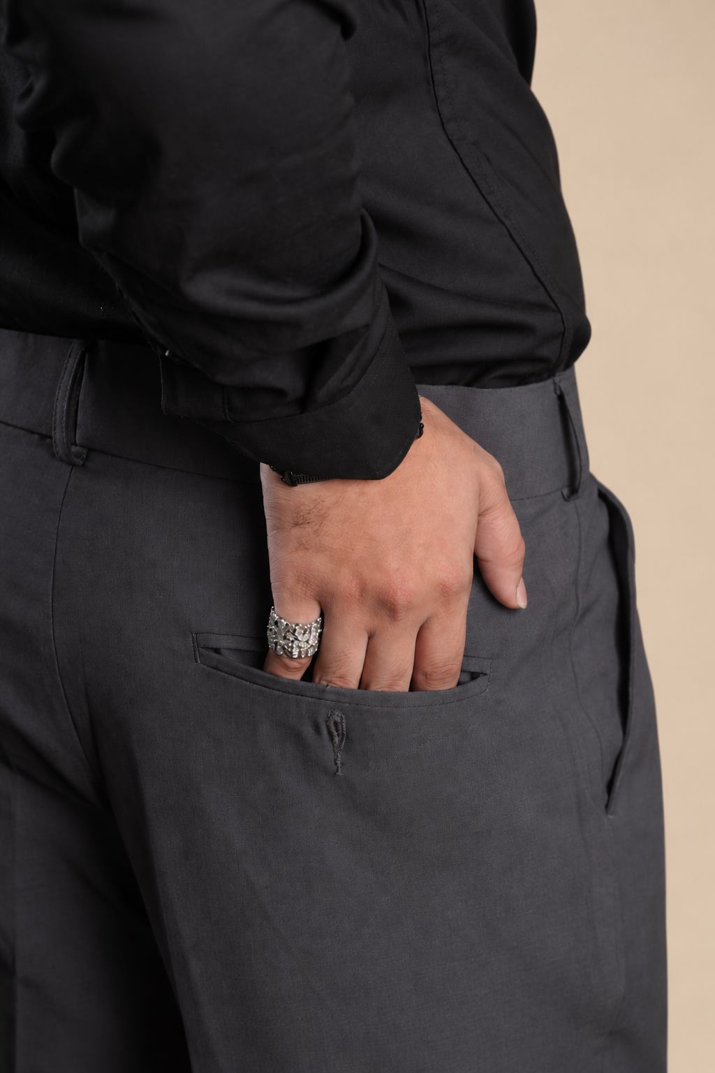 Stone Gray Straight-Fit Single-Pleat Pant