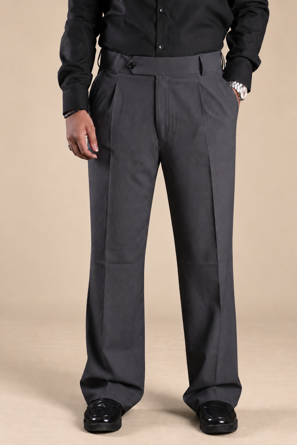 Stone Gray Straight-Fit Single-Pleat Pant
